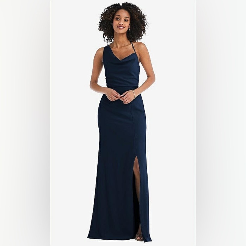 After Six - NWT One-shoulder draped cowl-neck maxi dress in Midnight - size 16